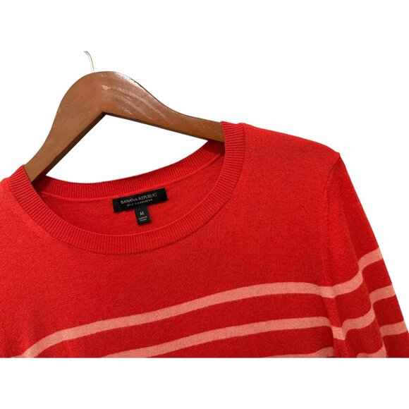 Banana Republic Silk Cashmere Striped Sweater Red & Pink Womens M - Picture 6 of 8
